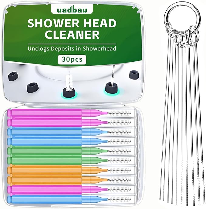 Shower Head Cleaner Tool Set, Multi-Size Shower Head Cleaning Brush for Small Hole Anti-Clogging Nozzle with Storage Boxes, Picks Fitting Nozzle Unclogger for Household Bathroom (30 Pcs) by uadbau