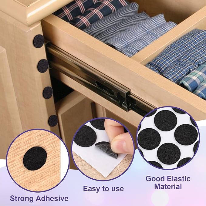 200 Pcs Small Felt Furniture Pads, Self-Adhesive EVA Foam Dot Circles, Round Felt Furniture Stickers for Desks Drawers Vases Photo Frames Cabinets Doors Candlesticks- Black, 2 Sizes - Image 4