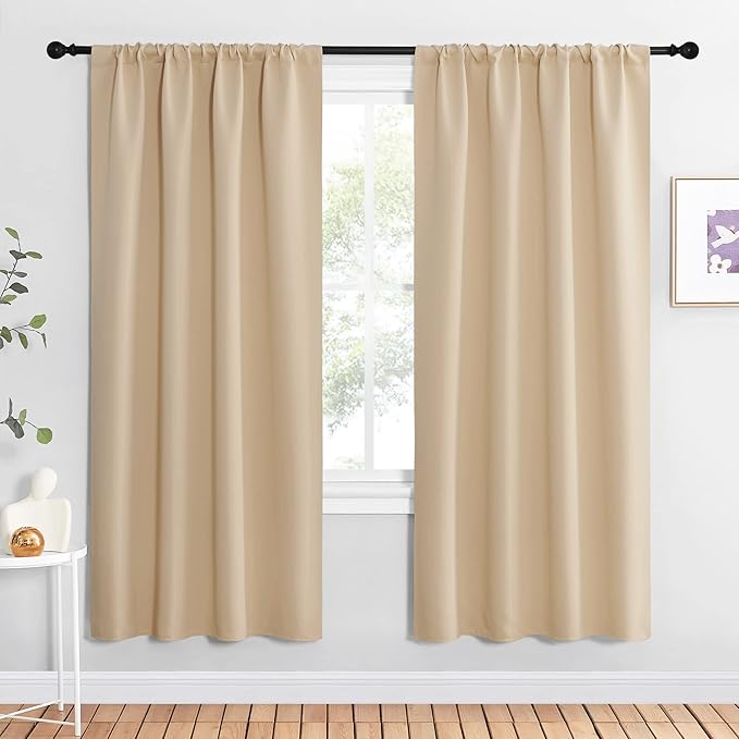 NICETOWN Kitchen Room Darkening Curtains - Panel Home Fashion Thermal Insulated Solid Rod Pocket Curtains for Window(Biscotti Beige, 1 Pair, 42 inches Wide by 72 inches Long) by NICETOWN