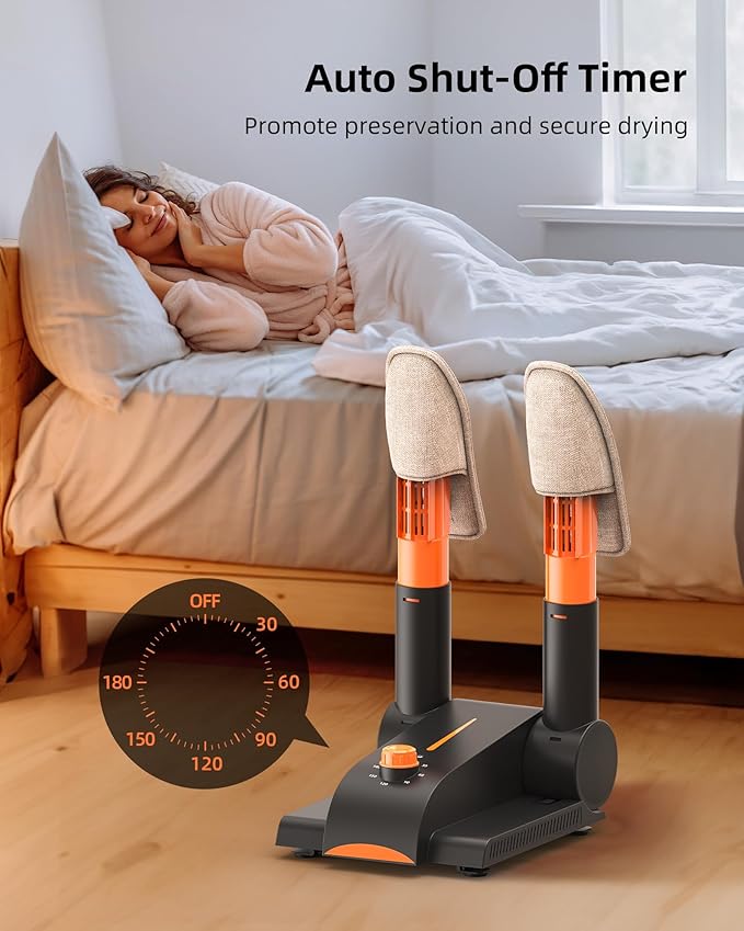 Xasla Shoe Dryer, Boot Dryer for Work Boots, Forced-air Heating Gloves & Sneakers Warmer, Folding Design with Adjustable Rack, Timer, Heat Blower Quick Drying - Image 5