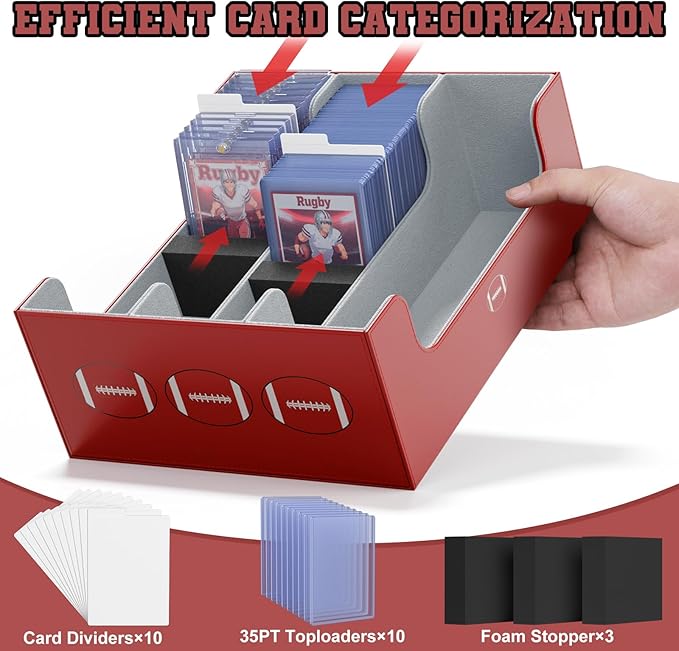 Mlikero Football Card Storage Box, Trading Card Storage Box Oversized Fits Toploaders, Magnetic Closure Sports Card Case for Football Cards 2025 (Holds 500+ Toploaders) - Image 5