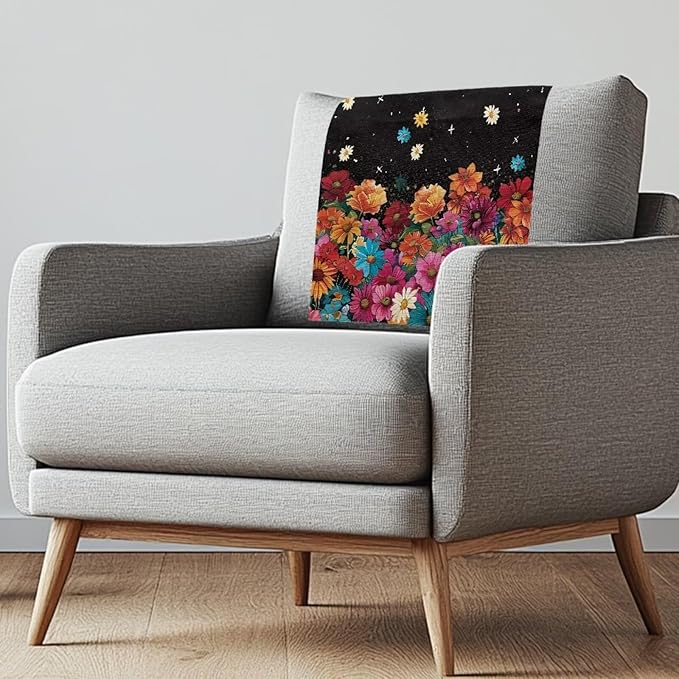 Hippie Flower Recliner Chair Cover Sofa Back Cover Washable Furniture Protector Cover Pet Scratch Resistant Headrest Covers Home Decorations for Sofa Chair Couch by Unknown