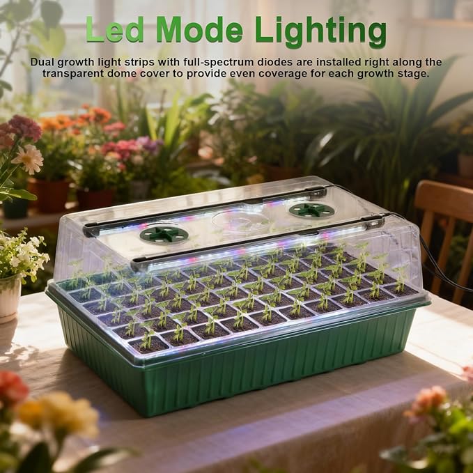 TONYFUL Seed Starter Tray with Grow Light, 60-Cell Seed Starter Kit with 4.07” Humidity Dome, Indoor Seedling Starter Tray, Seed Starting Tray for Plant Germination, Seeds Growing - Image 6