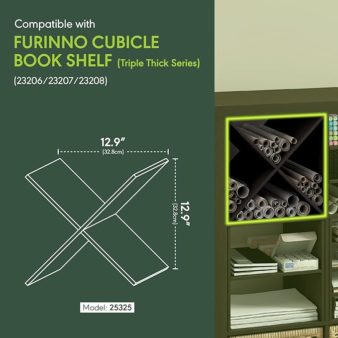 Furinno Cubicle Cube Insert, X-Shelf Cube Organizer, 3-Shelf Accessory, Fits into Furinno Triple Thick Cubes, IKEA Kallax, for Organizers and Storage, Black Dark Oak - Image 3