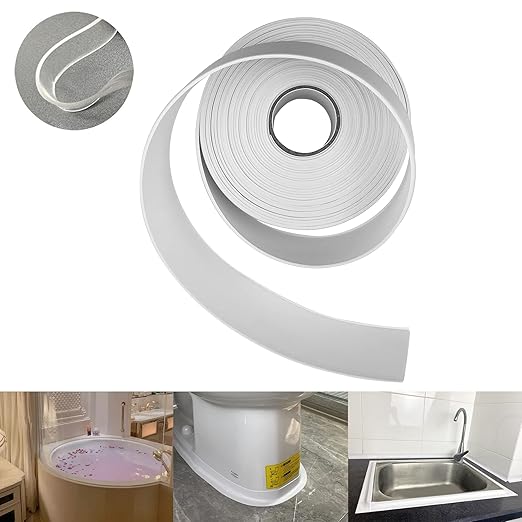 TOUSEA White Caulk Tape for Bathtub Self Adhesive,1.5" x 19.7Ft sealant Caulk Strip Caulking Sealing Tape for Kitchen Countertop,Bathroom,Toilet,and Bathtub Floor Wall Edge Protector by TOUSEAHome