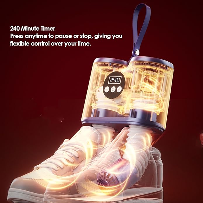 Diydeg Shoe Dryer, Portable Fast Drying with Dual Retractable Hoses, 55C Warm Air Circulation, 240 Minute Timer, Boots Dryer for Sneakers Boots Socks Gloves Travel Camping - Image 3