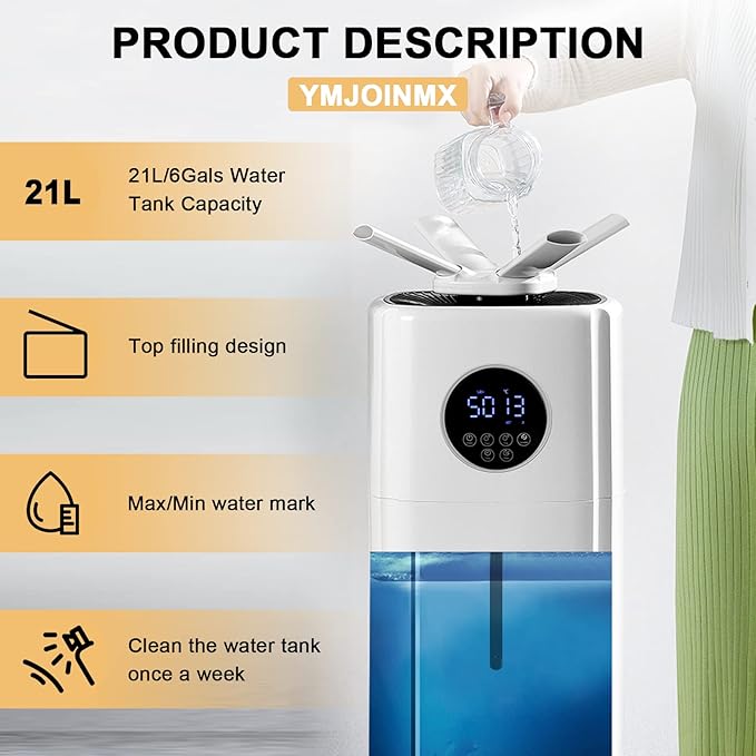 Commercial Industrial Humidifier Whole House Humidifier 5.5Gals Water Tank Max 2000ml/h Mist Output Top Filling Humidifier for Plant Large Greenhouse 110V - Image 2
