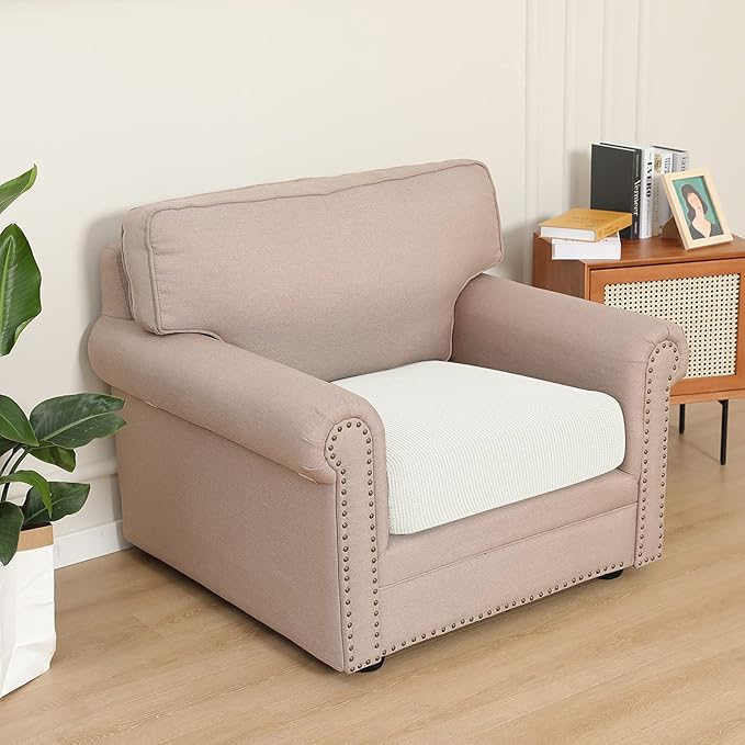 Easy-Going Stretch Chair Cushion Cover Sofa Cushion Furniture Protector Sofa Seat Sofa Slipcover Sofa Cover Soft Flexibility with Elastic Bottom(Chair Cushion, Cream) - Image 2