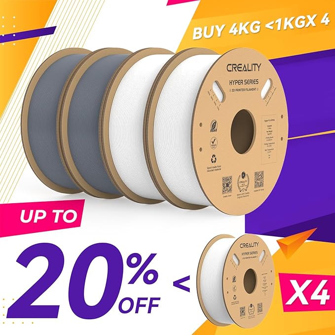 Creality Hyper PLA Filament 1.75mm, 30-600mm/s High Speed 3D Printer Filament, Dimensional Accuracy +/-0.02mm, Fit Most FDM 3D Printers, 4 Pack 1kg Spool(2.2lbs), White & Grey - Image 2