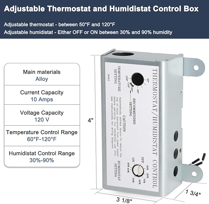 Criditpid Attic Fan Adjustable Thermostat & Humidistat Controller Box for Powered Attic Ventilators Fan- Replacement Temperature Humidity Controller. - Image 2