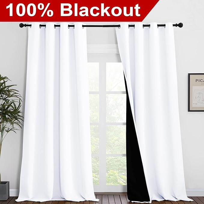 NICETOWN Full Shading Cold Blocking Curtains for Windows, Super Heavy-Duty Black Lined Blackout Curtains for Bedroom, Privacy Assured Window Treatment (White, Pack of 2, 55 inches W x 96 inches L) - Image 2