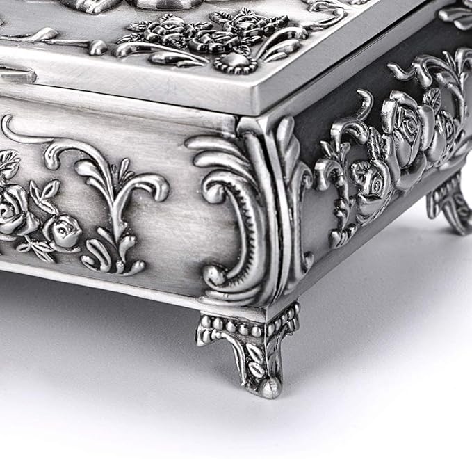 Hipiwe Vintage Metal Jewelry Box Small Trinket Jewelry Storage box For Rings Earrings Necklace Treasure Chest Organizer Antique jewelry Keepsake gift Box Case for Women (Small) - Image 9