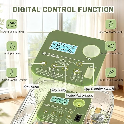 XOTTI Incubator for Hatching Egg, 12 Egg Incubators with Temperature and Humidity Control, Automatic Turner, Candler, 360° Viewing for Dry Hatch Chicken, Duck, Quail, Goose, Parrot and Pigeon - Image 4