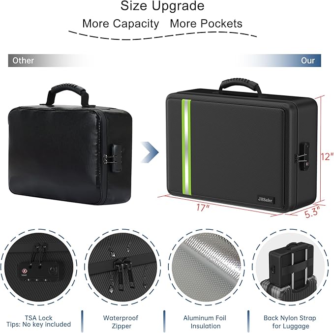 Fireproof Document Bag, Insulated Large Document Box with Lock, Important Document Organizer with Waterproof Zipper Home Office for Letter/A4 Files (Black&13 Pockets-Transparent, 17 x 12 x 5.3 inch) - Image 5