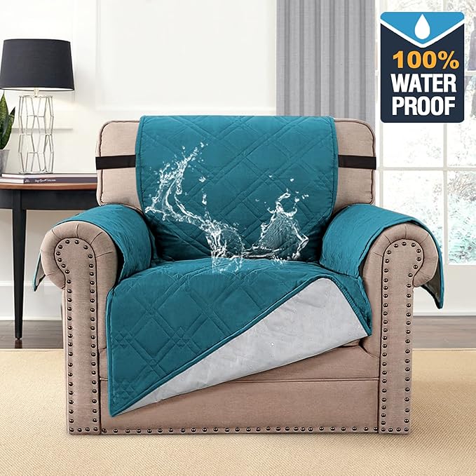 H.VERSAILTEX 100% Waterproof Sofa Slipcover Washable Armchair Cover Non-Slip Furniture Protector for Living Room Couch Cover for Pets Chair Cover with Puppy Paw Silicone Backing (Armchair, Dark Teal) - Image 2