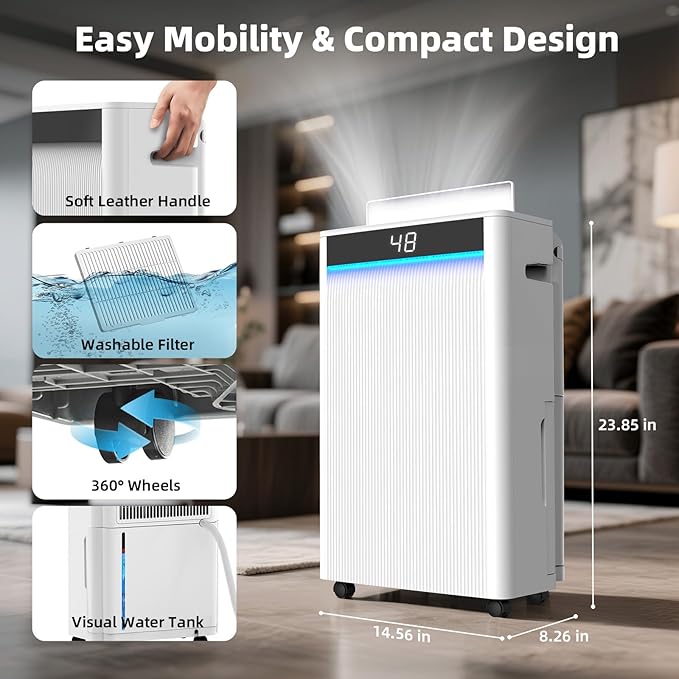 5000 Sq. Ft Dehumidifiers for Home and Basement, Max 95 Pint/Day Dehumidifier with Drain Hose, Compressor Dehumidifier with Humidity Control, 24H Timer & Child Lock, for Bedroom, Large Rooms - Image 6