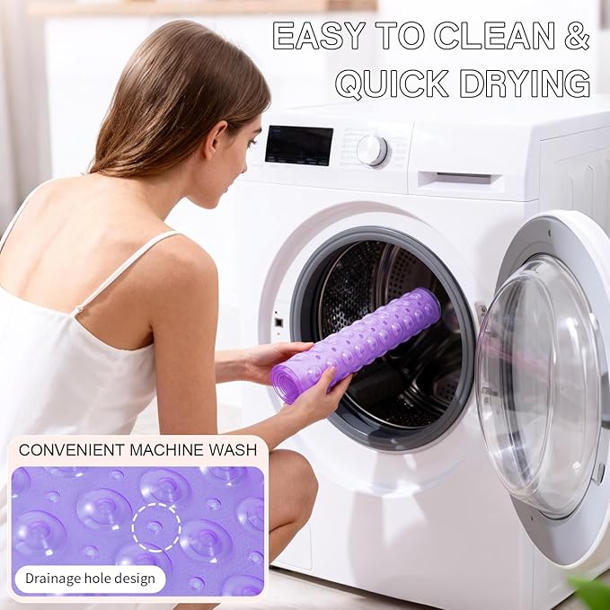 Anti-Slip Bathtub Shower mat, 27.5×14.5（Approximately 70×37cm） inch Soft Oversized Machine Washable Non-Slip Bathtub mat with Drainage Holes, Bathroom Floor Suction Cup.（1- Clear Purple） - Image 7