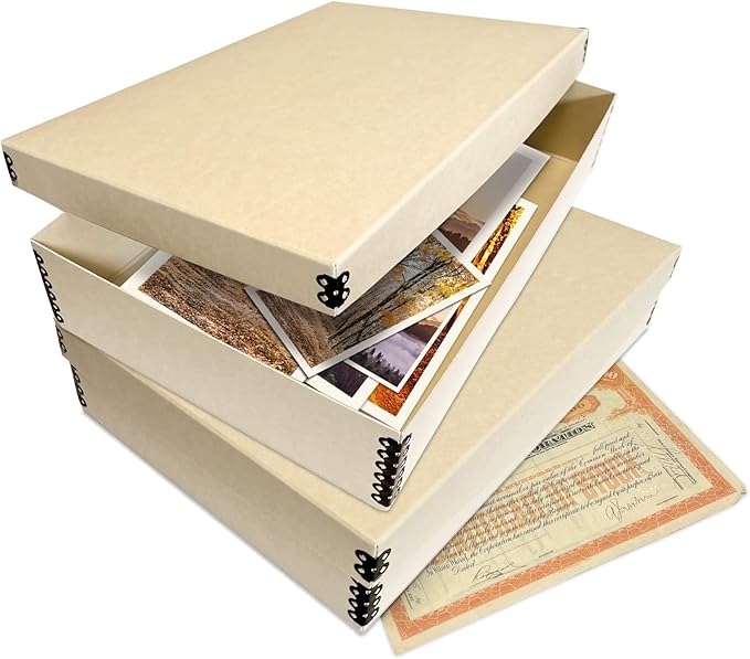 Lineco Museum Archival Storage Box, 11.75x17.75x3.75 in. Drop Front Design. Acid-Free with Metal Edge. Organize Photos, Pictures, Prints, Documents, Crafts, DIY. Tan, 1 Pack - Image 8