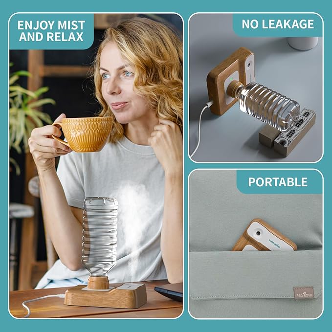 Portable Humidifiers for Travel, Small Mini Humidifier with Auto Shut-Off, Nightlight and Storage Bag for Hotel, Bedroom or Office, Plant Humidifier Indoor, Wood Grain - Image 5