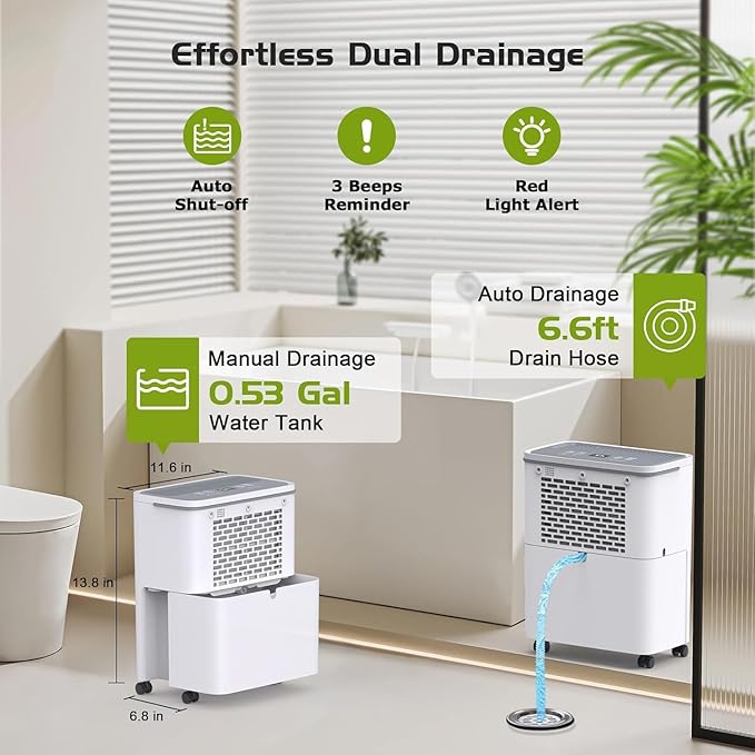 Dehumidifier for Home - 30 Pint Dehumidifier with Drain Hose Up to 2500 Sq. Ft Coverage - Ideal for Basement Bedroom Bathroom - Intelligent Humidity Control, Auto Defrost, 24H Timer - Image 4