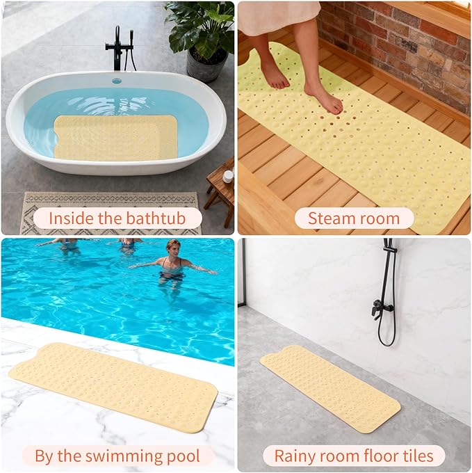 Anti-Slip Bathtub Shower mat, 39.3×15.7 inch（Approximately 100 × 40cm） Soft Oversized Machine Washable Non-Slip Bathtub mat with Drainage Holes, Bathroom Floor Suction Cup.（1-Opaque Light Yellow） - Image 7