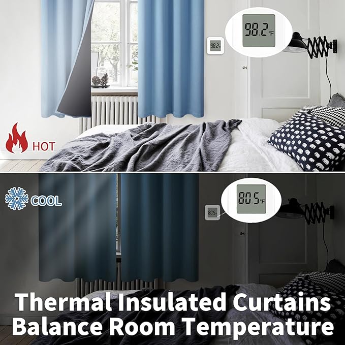 BGment Thermal Insulated 100% Blackout Curtains for Bedroom with Black Liner, Double Layer Full Room Darkening Noise Reducing Grommet Curtain (52 x 84 Inch, Denim Blue, 2 Panels) - Image 4