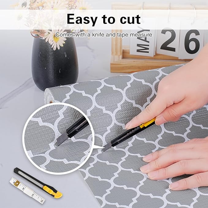 Drawer and Shelf Liner for Kitchen Cabinet,Non-Adhesive Cabinet Liner 12in x 30FT,Waterproof Shelf Paper Non-Slip Mats Cupboard Liners Contact Protect Dresser/Shelves/Table-Grey Lantern - Image 4