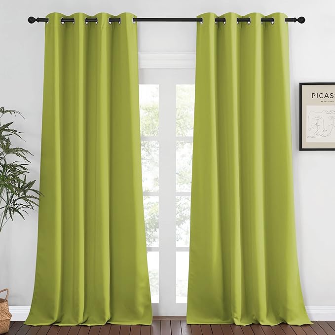 NICETOWN Blackout Curtains 120 inch Length for Sliding Glass Door, Grommet Thermal Insulated Room Darkening Sound Reducing Drapes for Room Divider, 1 Panel, W52 x L120, Fresh Green by NICETOWN