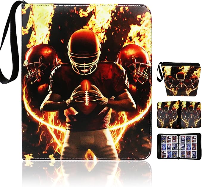 Football Card Binder, 2025 Sports Trading Card with Sleeves Holder Album, 900 Pockets Rugby Card Holder Sheets Display Storage Protectors for Collectors Boys and Girls Gift by PEPOYO+AI