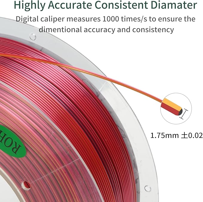 PLA 3D Printer Filament, Triple Color Silk PLA Filament, Dimensional Accuracy +/- 0.02 mm, 1 kg Spool(2.2lbs), 1.75 mm, Red Gold Black - Image 5