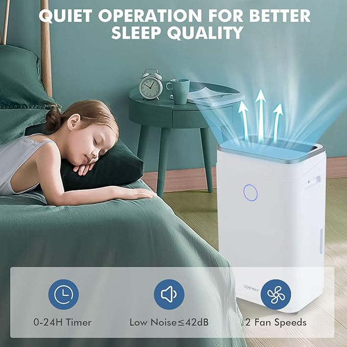 COSTWAY 4000 Sq. Ft Dehumidifier for Basement, 60 Pints Dehumidifier with Drain Hose, 3 Modes, 3-Color Digital Display, 24H Timer, 1.7 Gallon Water Tank, Auto Defrost, Ideal for Home, Large Room - Image 8