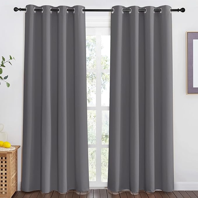 NICETOWN Grey Blackout Doorway Curtain 80 inch Length, Grommet Room Darkening Thermal Insulated Soundproof Window Treatments for Bedroom/Closet, W52 x L80, 1 Panel - Image 2
