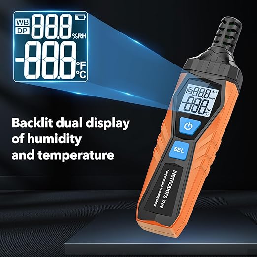 Temperature Humidity Meter, High Precision Thermometer Hygrometer with Ambient, Dew Point, Wet Bulb Thermometer, Dual Display Temperature & Humidity with LCD Backlight, TH10 - Image 4