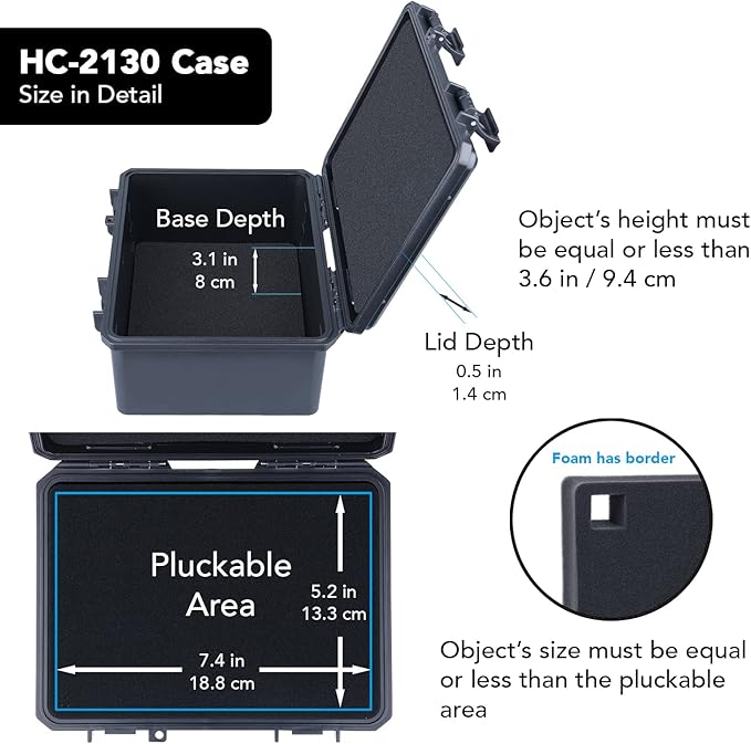 Lykus HC-2130 Mini Hard Case Dry Box with Foam Insert, Interior Size 8.3x5.9x3.7 in, IP66 Splash-Proof, Suitable for Cellphones, Tools, Small Devices and More - Image 3