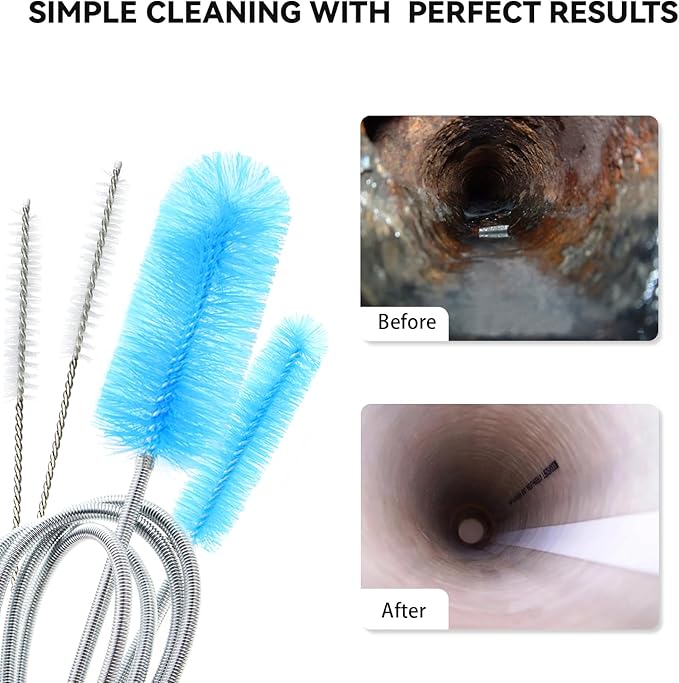 Flexible Drain Brush, 66 Inch Long Double Ended Hose Pipe and 58 Inch Tube Cleaning Brush and 2 Pack 8 Inch Straw Cleaner Brush - Image 5