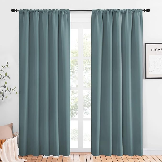 NICETOWN Greyish Blue Blackout Curtains Panels for Window, Thermal Insulated Rod Pocket Blackout Drapes/Draperies for Living Room (2 Panels, W52 x L84 inches) by NICETOWN