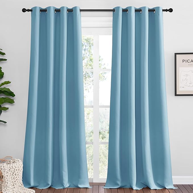 NICETOWN Teal Blue Blackout Curtains 96 inches Length for Living Room, 2 Panels, 55" Wide, Thermal Insulated Long Drapes for Large Window by NICETOWN