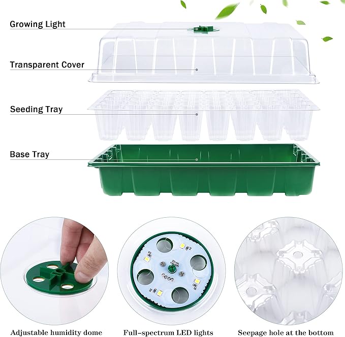 3 Pack Seed Starter Tray Kit with Grow Light Germination Trays with Humidity Dome, 120 Peat Pellets, Gardening Tools, Plant Labels, Plant Growing Trays for Seeds Growing Starting, Green - Image 4