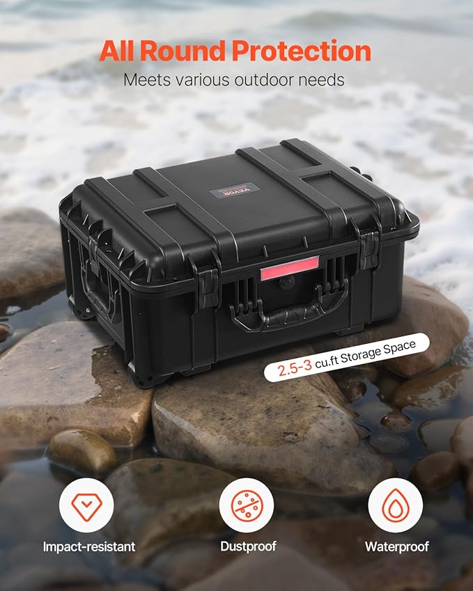 VEVOR Weatherproof Hard Case, Heavy Duty Protective Dry Box with Pre-Cut Foam, Wheels & Retractable Pull Handles for Travel, Hunt, Military, Tactical, IP67 Waterproof Case for Cameras(57x45x28) - Image 2