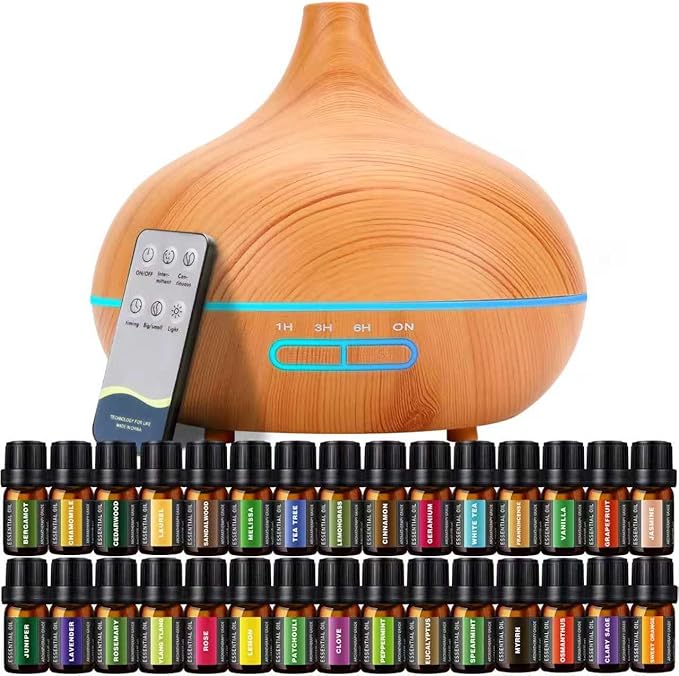 550 ML Aroma Diffiser with Essential Oils Set, Essential Oil Diffuser with Remote, Ultrasonic Technology Aromatherapy Diffusers Auto Shut-Off for Office, Home by SACATR