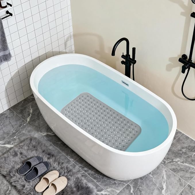 Anti-Slip Bathtub Shower mat, 27.5×14.5（Approximately 70×37cm） inch Soft Oversized Machine Washable Non-Slip Bathtub mat with Drainage Holes, Bathroom Floor Suction Cup.（1-Clear Gray） - Image 4