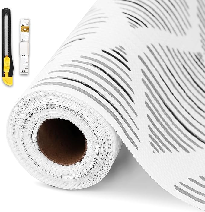 GTJ Drawer and Shelf Liner for Kitchen Cabinet,17.5IN x 10FT Non-Adhesive Cabinet Liner,Waterproof Shelf Paper Non-Slip Mats Cupboard Liner Contact Protect Dresser/Shelves/Table-Square Stripes by GTJ