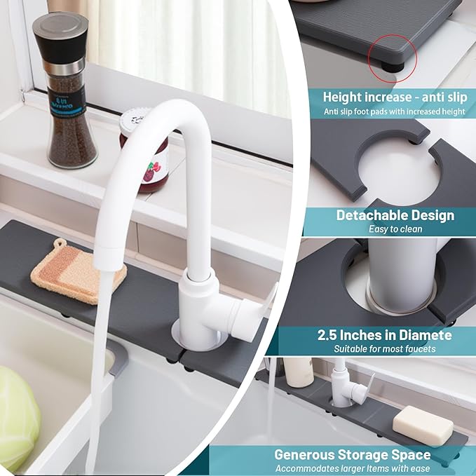 Fast Drying Faucet Mat for Kitchen Sink, Water Absorbent Diatomite Stone Sink Tray with Raised Feet, Kitchen Sink Splash Guard, Prevents Moisture Buildup, Durable Protector for Bathroom Counter - Image 2