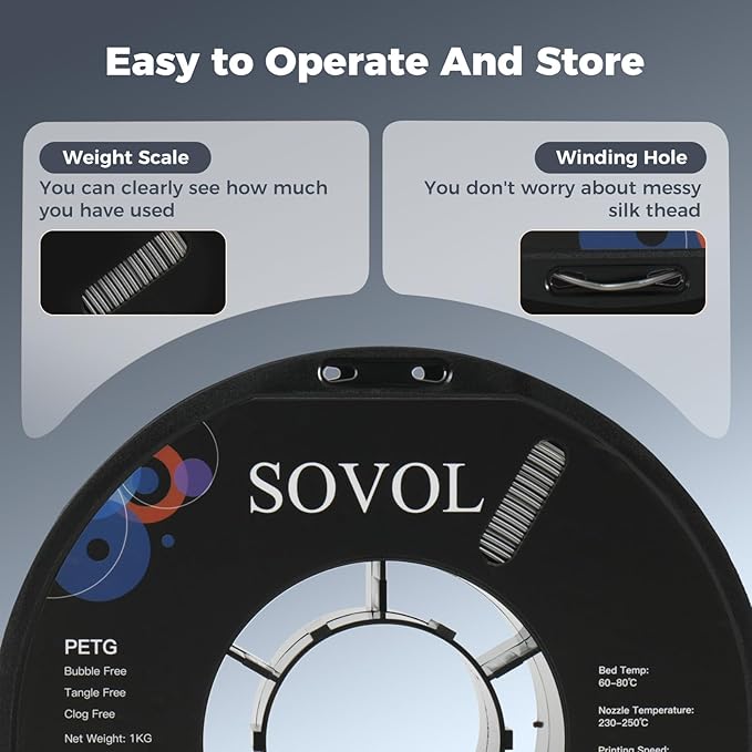 Sovol 3D Printer PETG Filament 1.75mm 1KG (2.2lbs), High Precision, Strong Toughness, Wiring Tightness, Dimensional Accuracy +/- 0.03 mm, 3D Printing PETG Filaments, Silver Gray - Image 7