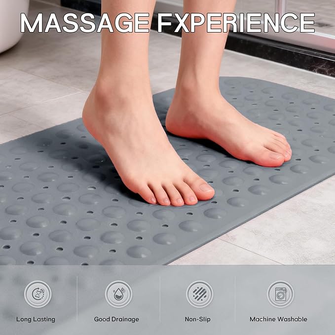Anti-Slip Bathtub Shower mat, 39.3×15.7 inch（Approximately 100 × 40cm） Soft Oversized Machine Washable Non-Slip Bathtub mat with Drainage Holes, Bathroom Floor Suction Cup.（1-Opaque Gray） - Image 5