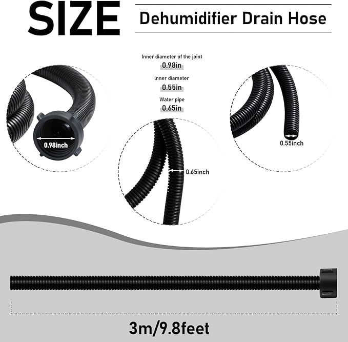 Dehumidifier Drain Hose 3/4 Inches FHT Connection with Rust-Resistant PE Connectors Cuttable Drainage Pipe Replacement Hose for Most Brand of Dehumidifiers, 10 Feet Black - Image 2