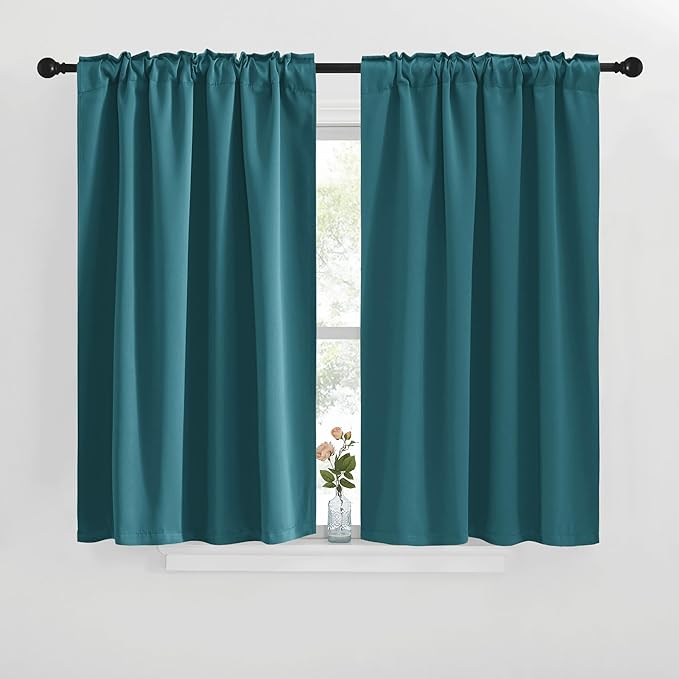 NICETOWN Blackout Curtain Panels for Kitchen - (Sea Teal Color) 29x30 inch, 2 Panels Set, Room Darkening Blackout Drapes for Window - Image 2