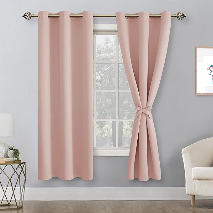 Hiasan Blackout Curtains for Bedroom, 42 x 63 Inches Length - Thermal Insulated Noise reducing Window Curtains for Living Room, 2 Drape Panels Sewn with Tiebacks, Blush - Image 2
