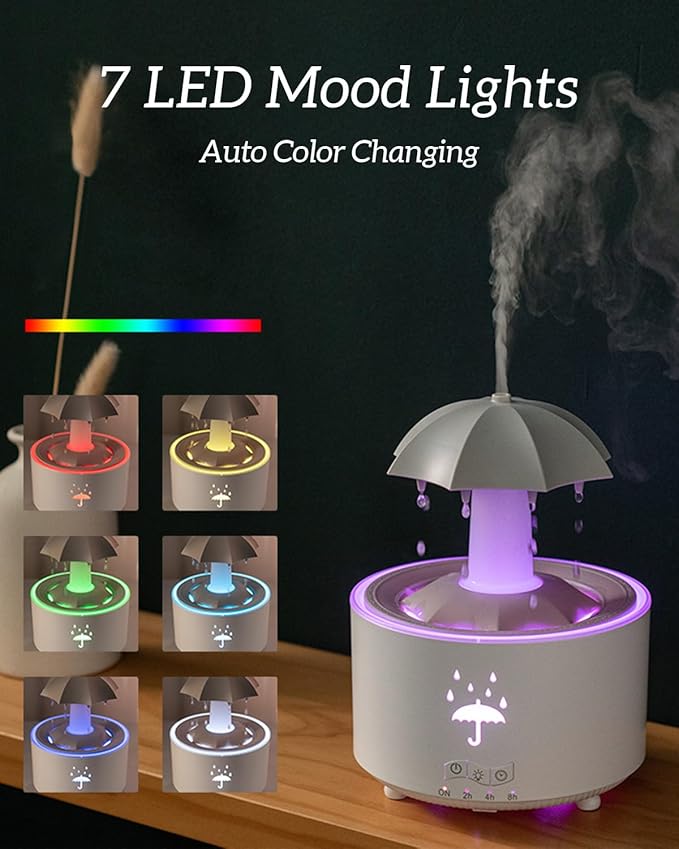 Aesthetic 2-in-1 Humidifier Oil Diffuser with 360° Rotating Raindrop & 7 LED Mood Lights,Ultrasonic Quiet Cool Mist Humidifier for up to 24 Hrs,Ideal Holiday Gifts for Home - Image 3