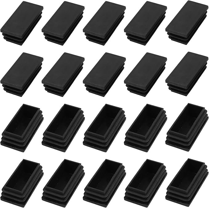 METALLIXITY Rectangle End Caps (50 x 25mm) 24Pcs, Plastic Rectangle Tube Inserts Threaded End Blanking Caps Protector - for Furniture Table Chair Legs, Black by METALLIXITY